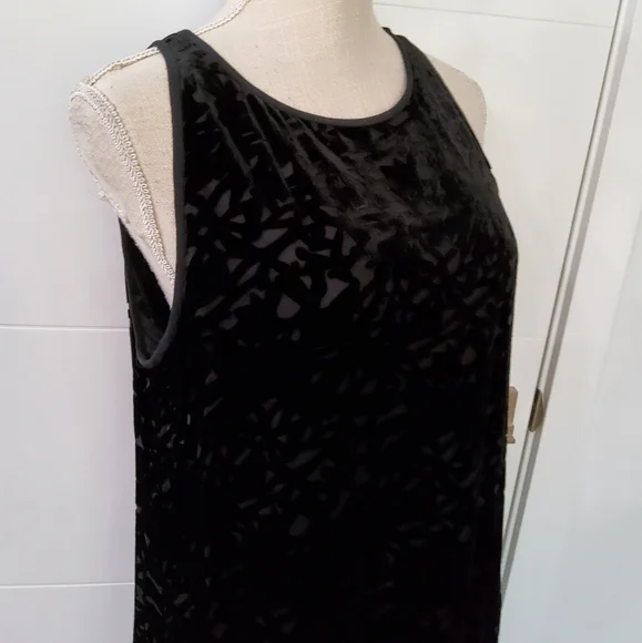 Eileen Fisher Black Velvet Vines Burnout Sleeveless Mini Dress Size M